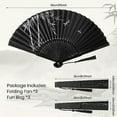 thumbnail image 2 of WOVTE 2 Pack Folding Fans for Women, Chinese Fan Vintage Bamboo Hand Fan Black Silk Fabric Fans for Performance, Dance, Music Festival, Wedding, Church, Party & Gift, 2 of 6