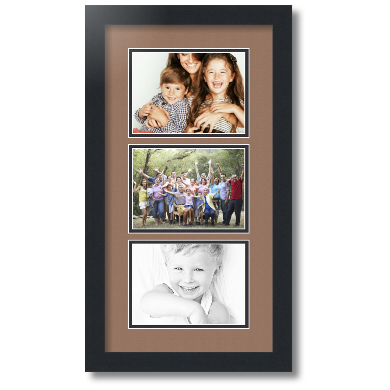 ArtToFrames Collage Photo Picture Frame with 3 5x7 Openings, Framed in Black with Sandpiper