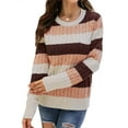 thumbnail image 4 of Xuanfei Women Rainbow Contrast Color Round Neck Long Sleeve Knitweat Sweater, 4 of 6