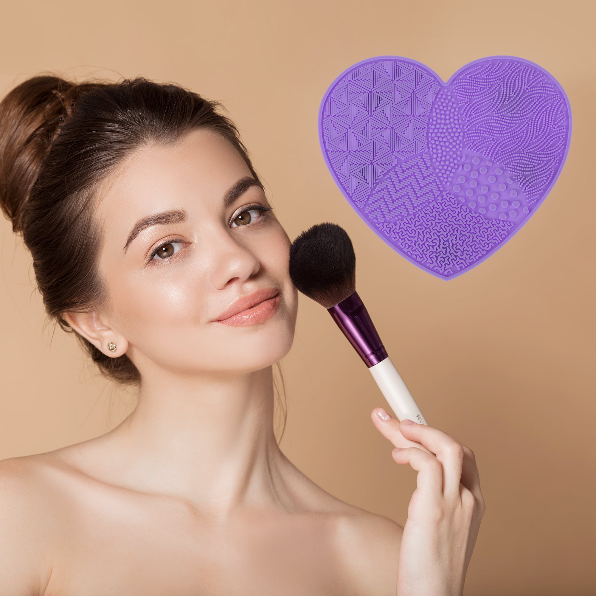 Unique Bargains Heart-shaped Makeup Sponge Brush Cleaner 1 Pc Purple