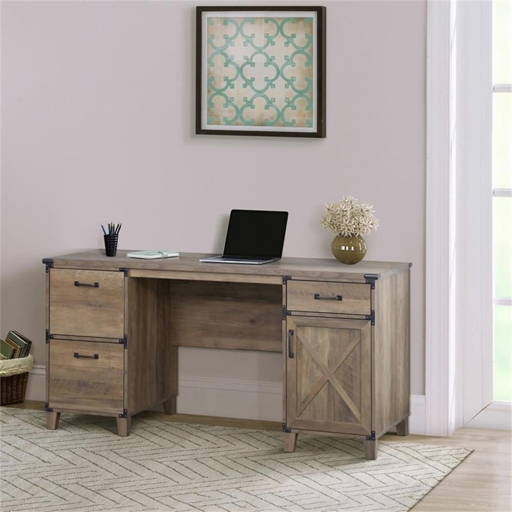 Pemberley Row Engineered Wood Rustic Oak Executive Desk Rectangular Scratch Resistant 59.4"