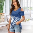 thumbnail image 3 of POLERO Blue Hibiscus Print Womens Cold Shoulder Summer Trendy Top Short Sleeve Shirt Sexy V Neck Blouse Casual Tee Basic TShirt Vacation Beach Tunic Soft Lightweight M, 3 of 8