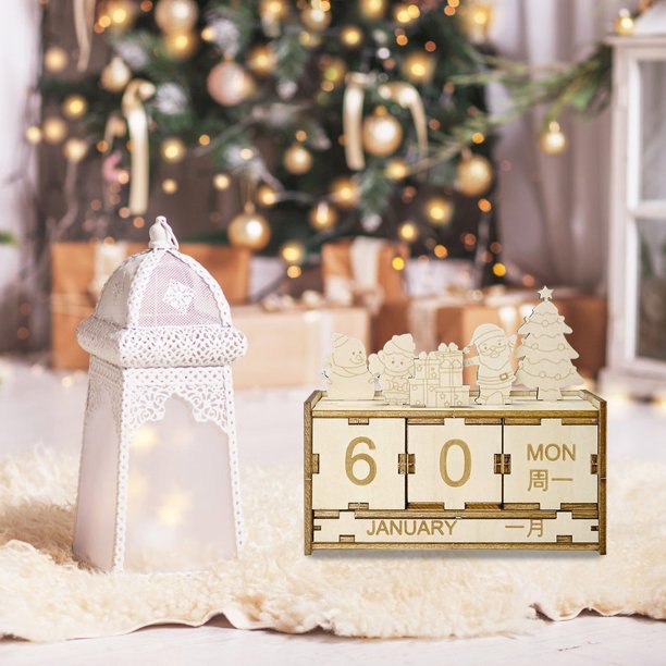 Ganfancp Navidad Diy de Madera Tridimensional Montado Calendario de Escritorio de Vacaciones Adornos de Escritorio Ajustable Fecha y Mes Adecuado para Escritorios de Casa Ofertas de La Semana 1 X Pén