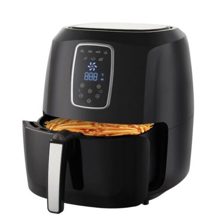 XL 5.5 Quart Air Fryer Black with Digital LED Touch Display Non-Stick Coated Basket Oil-Less