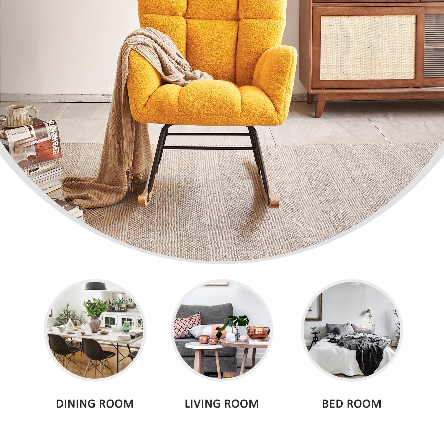 Tzicr Ergonomic Nursery Rocking Chair, High Backrest Upholstered