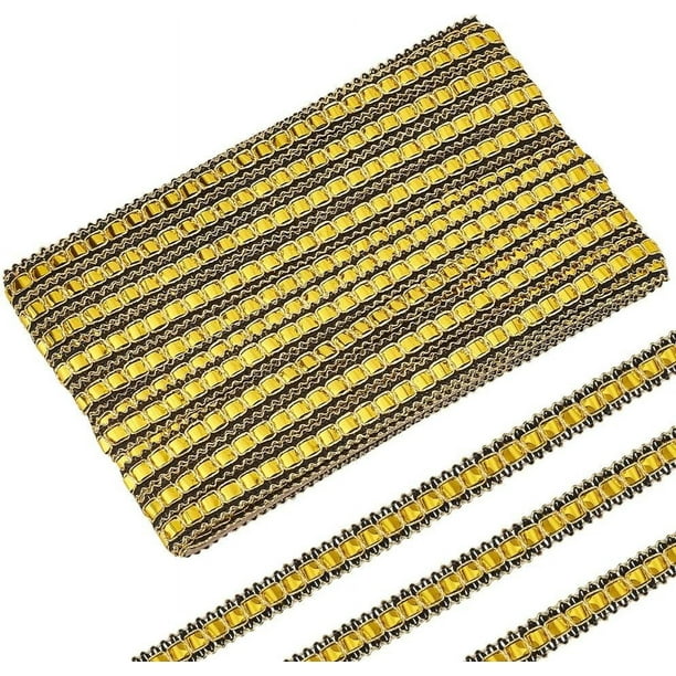 Cinta de trenza metálica dorada de 20 yardas (1,27 cm) de ancho, de poliéster, con borde posterior negro. Cinta decorativa de trenza tejida.