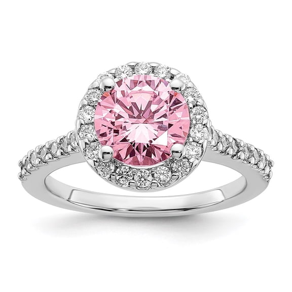 Sterling Silver Pink CZ Halo Ring