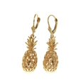 thumbnail image 1 of 14K solid yellow gold Hawaiian diamond cut 11.40mm 3d pineapple leverback earrings, 1 of 3
