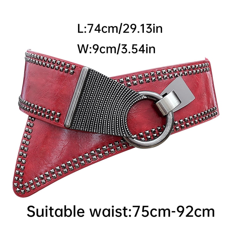 Fashion Wide Waist Belt Elastic Stretch Cinch Belts With Interlock Buckle Red OS haxmnou women main image 2