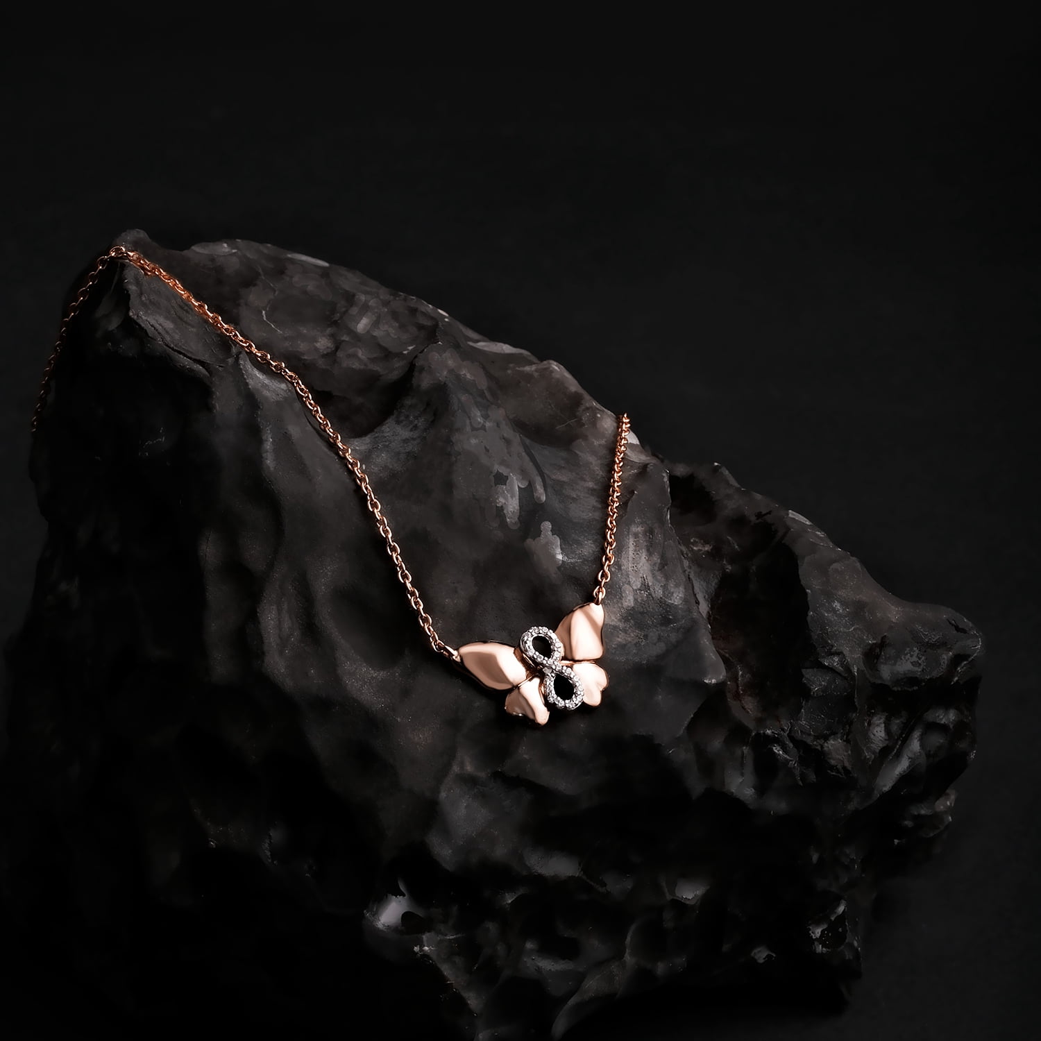 Cali Trove 1/20 Ct Diamond Butterfly Infinity Pendant Necklace | 14Kt Rose Gold Vermeil Plating over 925 Sterling Silver | Necklace for Her