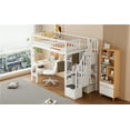 thumbnail image 4 of Wood Twin Size Loft Bed with Built-in Desk, LED, Storage Shelves, Cabinets and Staircase, White, 4 of 9