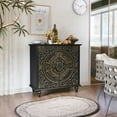 thumbnail image 4 of CBJCBJ 32" Rustic Accent Cabinet, 2 Gold Floral Doors, Vintage Sideboard with Shelves, Wood Entryway Cabinet for Living, Black, 4 of 8