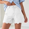 thumbnail image 2 of Women's Y2K Jean Shorts High Waist Loose Scalloped Hem Denim Shorts Soft Stretch Vintage Jeans with Pockets Daily Travel Casual Outfits White, 2 of 8