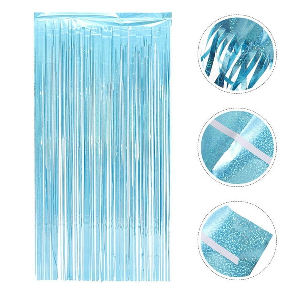 Worgeous  2 Pcs Birthday Backdrop Fringe Curtain Party Curtains Sky-blue