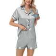 thumbnail image 5 of vigerkar Silk Pajama Sets Womens 2 Piece Satin Pjs Short Sleeve Sleepwear Soft Cozy Button Down Loungewear Shorts Set Grey, M, 5 of 8