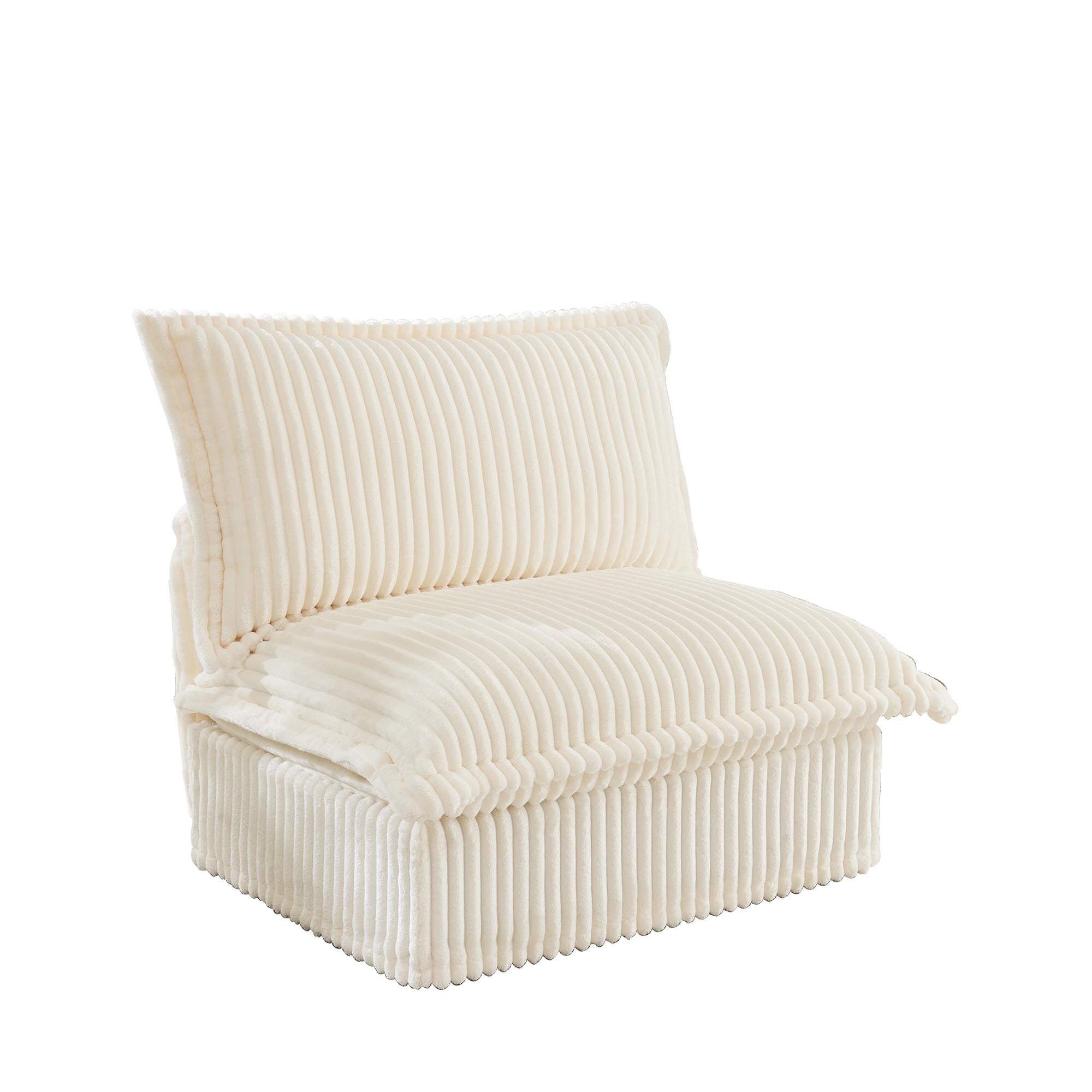 Gewnee Corduroy Fabric Cream Deep Seat Singel Armless Sofa Couch for Living Room, Reading Room, Bedroom and Working Spaces