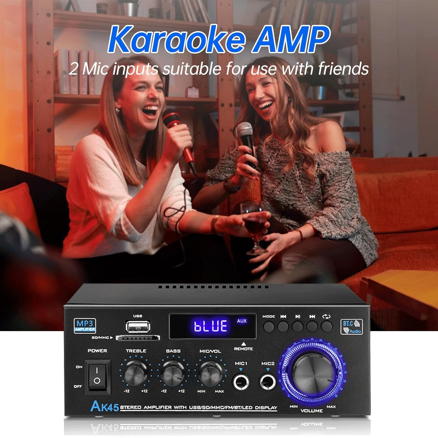 AK45 Pro Amplifier Home Audio Stereo Receivers, Wireless Bluetooth Stereo Power Amplifier,2.0 Channel HiFi Stereo Amplifier System for Home Theater Speakers, Stereo Receiver