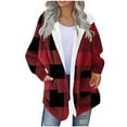 thumbnail image 3 of UVEASISHA Plaid Flannel Jacket Women Hooded Fleece Lined Winter Coats Trendy Full Zip Warm Sweatshirt Jackets Comfy Plush Hoodie Coat with Pockets Red XXL, 3 of 6