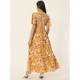 thumbnail image 4 of Unique Bargains Women's Floral Short Flutter Sleeve Smocked Flowy Maxi Dress with Pockets M Yellow, 4 of 6