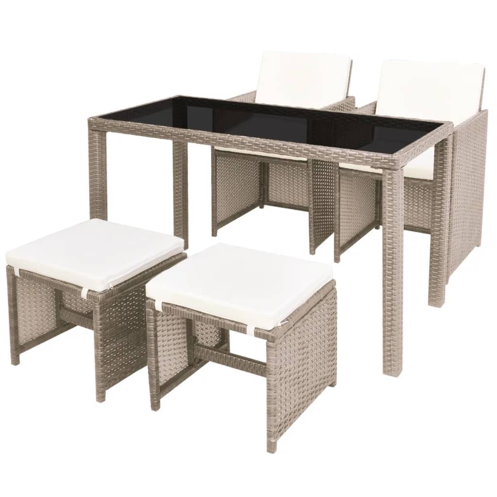 Kepooman 5 Pcs Patio Rattan Dining Table Sets with Glass Table for Outdoor Garden, Beige Kepooman 5 Pcs Patio Rattan Dining Table Sets with Glass Table for Outdoor Garden, Beige