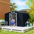 thumbnail image 2 of Outsunny 9' x 6' Garden Storage Shed with Foundation Kit, Metal Tool Storage House with Double Doors for Outdoor Patio Yard, Dark Grey, 2 of 9