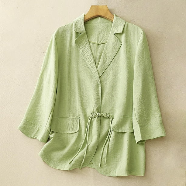 Blazer de mujer primavera verano lino casual manga larga cuello vuelto blusa suelta abrigo de mujer