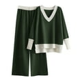 thumbnail image 4 of Womens Sweaters, Winter Sweaters for Women, Two Piece Set with V Neck Pullover, Contrast Color Wide Leg Pants for Casual Wear, 4 of 4