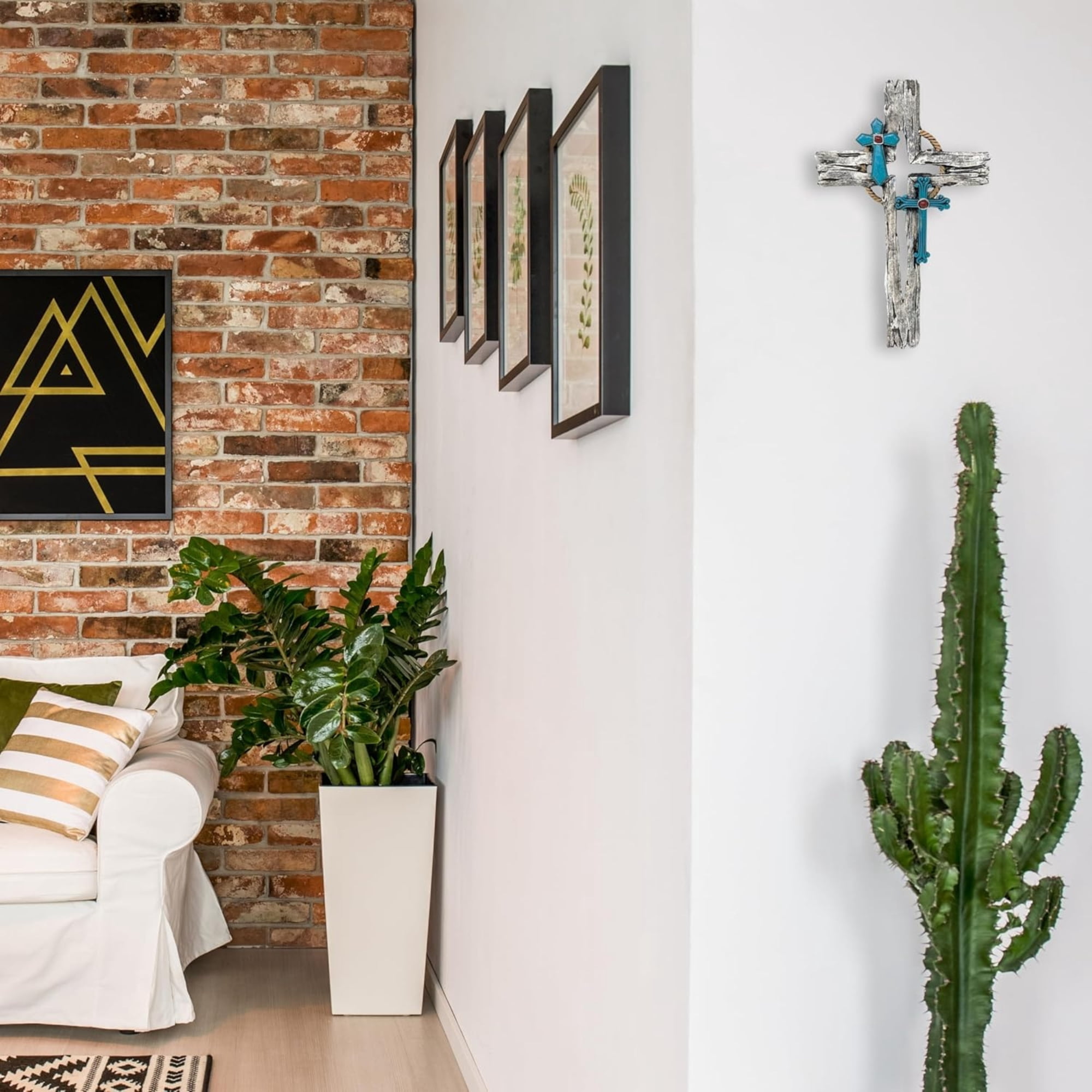 Layered Faux Driftwood Cutout Wall Cross - Resin Rustic Distressed Driftwood Look with Turquoise Crucifix for Southwestern Spiritual & Religious Wall Décor - Inspirational Wall Art for Home & Office