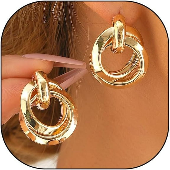 Chunky Gold Knot Statement Earrings for Women Lightweight Minimalist Geometric Hoop Earrings Vintage Twisted Post Stud Earrings Dainty Jewelry Gifts