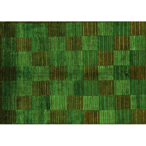 Ahgly Company Indoor Rectangle Checkered Green Modern Area Rugs, 2' x 5'