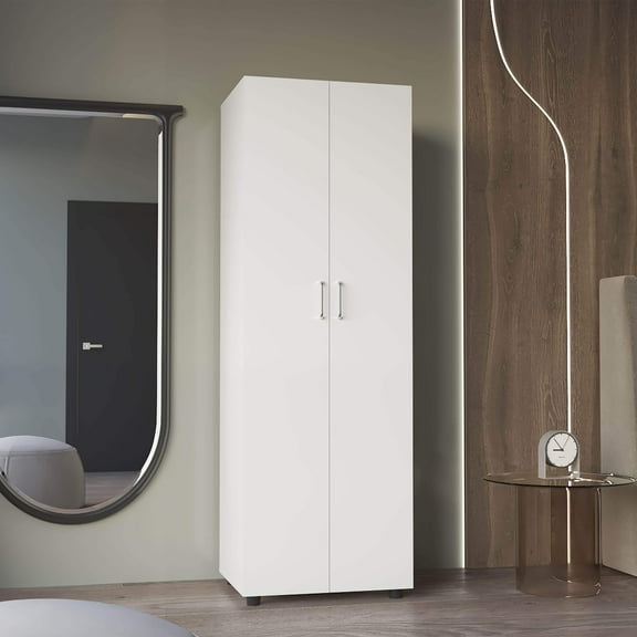 Depot E-Shop London Armoire, Two Shelves, Rod, Double Door Cabinet Armoire, White