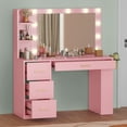 thumbnail image 2 of Uforic Makeup Vanity Desk with Mirror & Lights, Vanity Desk with 4 Drawers & Storage Shelves - Pink, 2 of 9