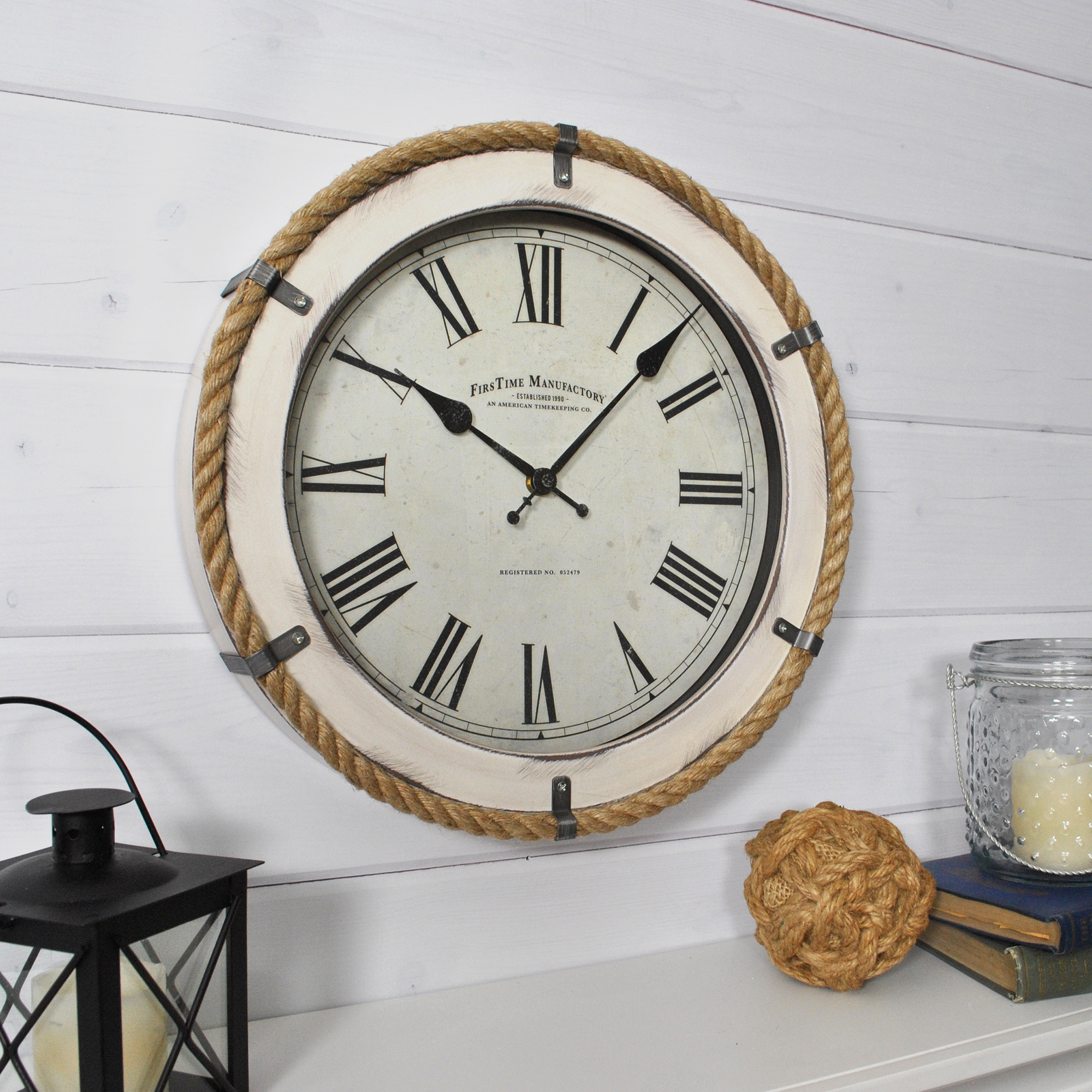FirsTime & Co.® Whitewashed Rope Wall Clock, Antique White, 14 in