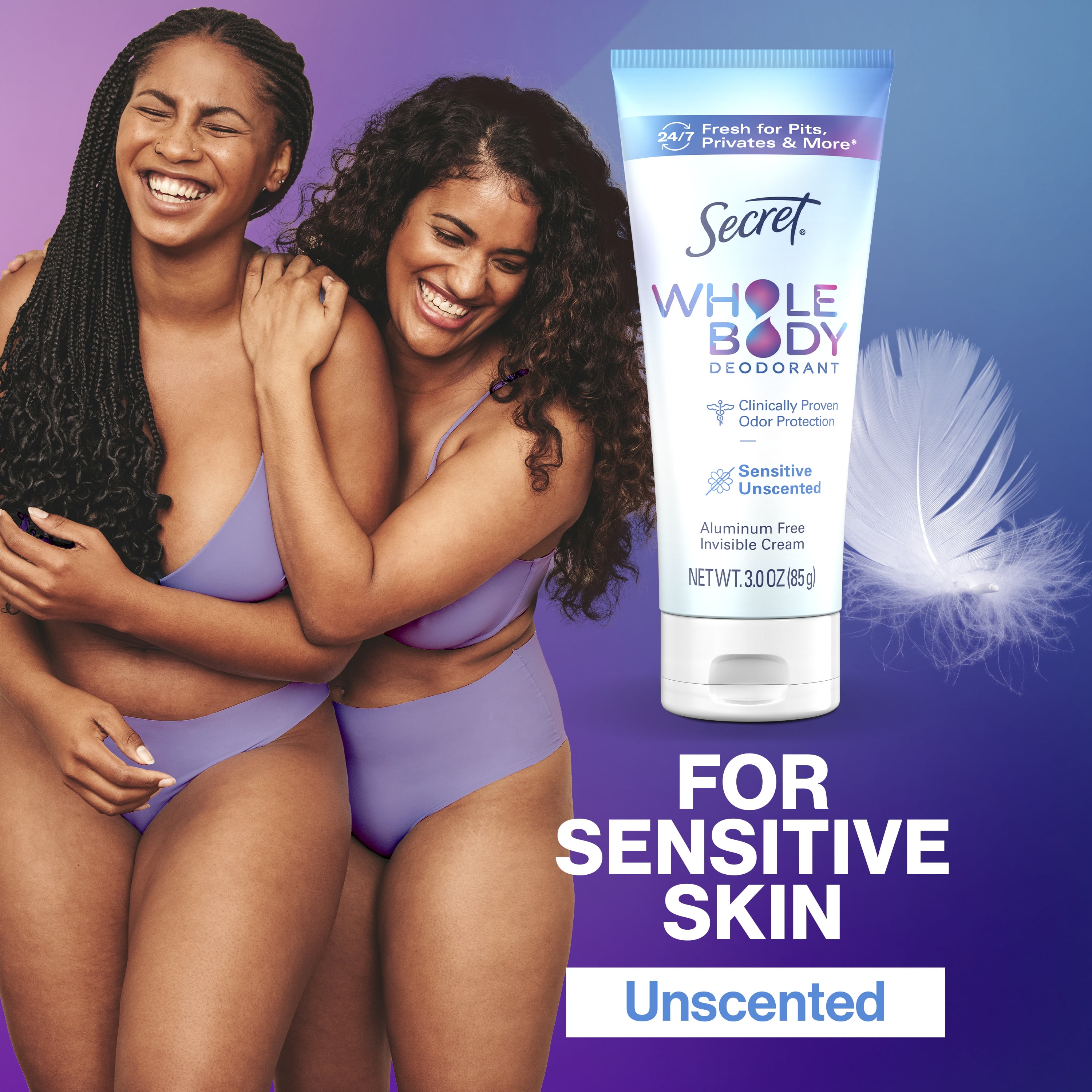 Secret Women's Whole Body Aluminum Free Deodorant Clear Cream Unscented 3.0oz