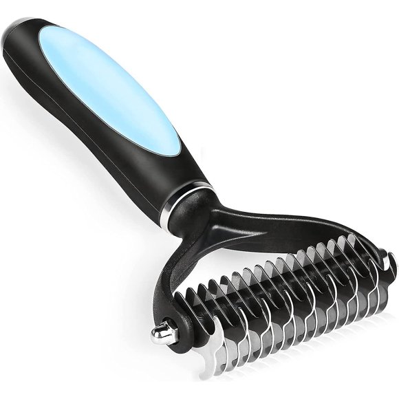 Pet Grooming Tool Dematting Comb For Dogs& Cats 2 Sided Undercoat Rake For Easy Mats &tangles Removing Blue
