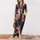 thumbnail image 3 of Vestido largo bohemio con cuello en V para mujer vestido Vintage dividido vestido camisero Retro para primavera y verano, 3 of 7