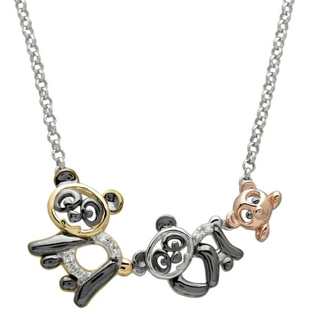 Petite Expressions Diamond Accent Panda Family Necklace in 18kt Gold-Plated over Sterling Silver, 17