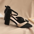thumbnail image 5 of Rimocy-zapatos de tacón medio para mujer, calzado de punta estrecha con correa en el tobillo, de cuero Pu, con retales, para oficina, 5 of 5
