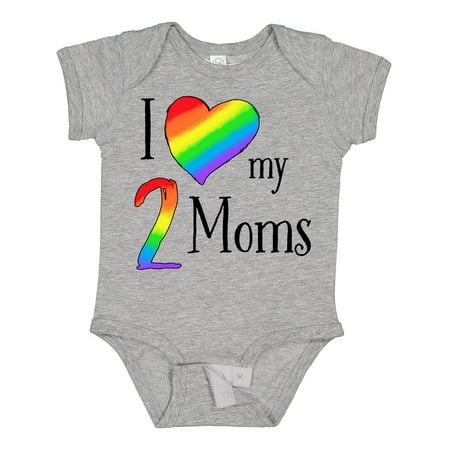 

Inktastic I Love My Two Moms- Pride Rainbow Heart Boys or Girls Baby Bodysuit
