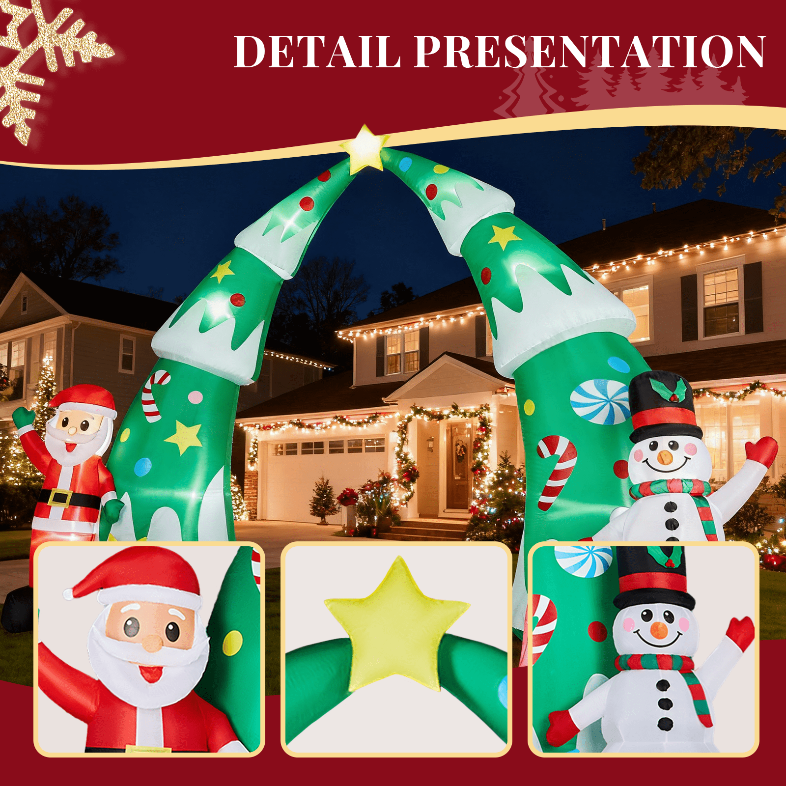 15FT Lighted Christmas Inflatable Archway, Inflatable Christmas Tree Arch with Santa and Snowman, Blow Up Yard Decorations with Built-in LED Lights for Holiday Party Front Yard Lawn Garden Decor