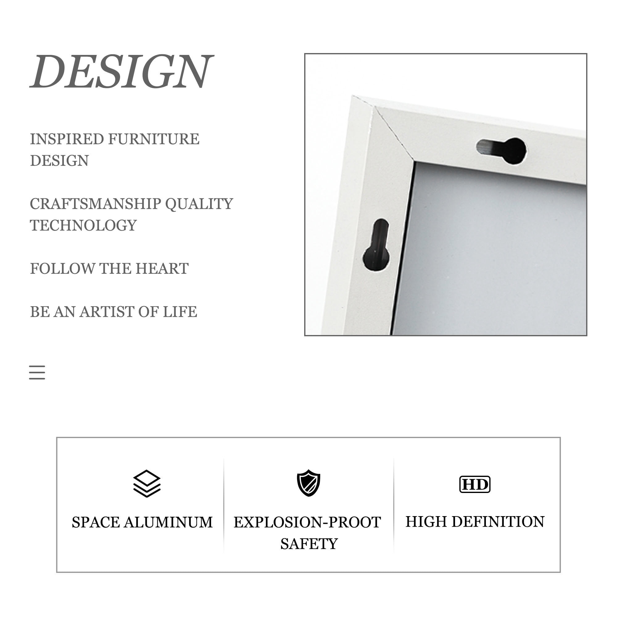 71"x28" Aluminum Alloy Frame Mirror Rectangular Full Length Floor Mirror with Stand White