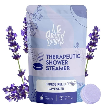 Lifearound2angels Therapeutic Shower Steamer 12 Pack Made in USA Stress Relief Lavender Shower Vapor Shower Bomb Tablets Self Care Relaxation Gifts for Women Spa Christmas Gifts Stocking Stuffer