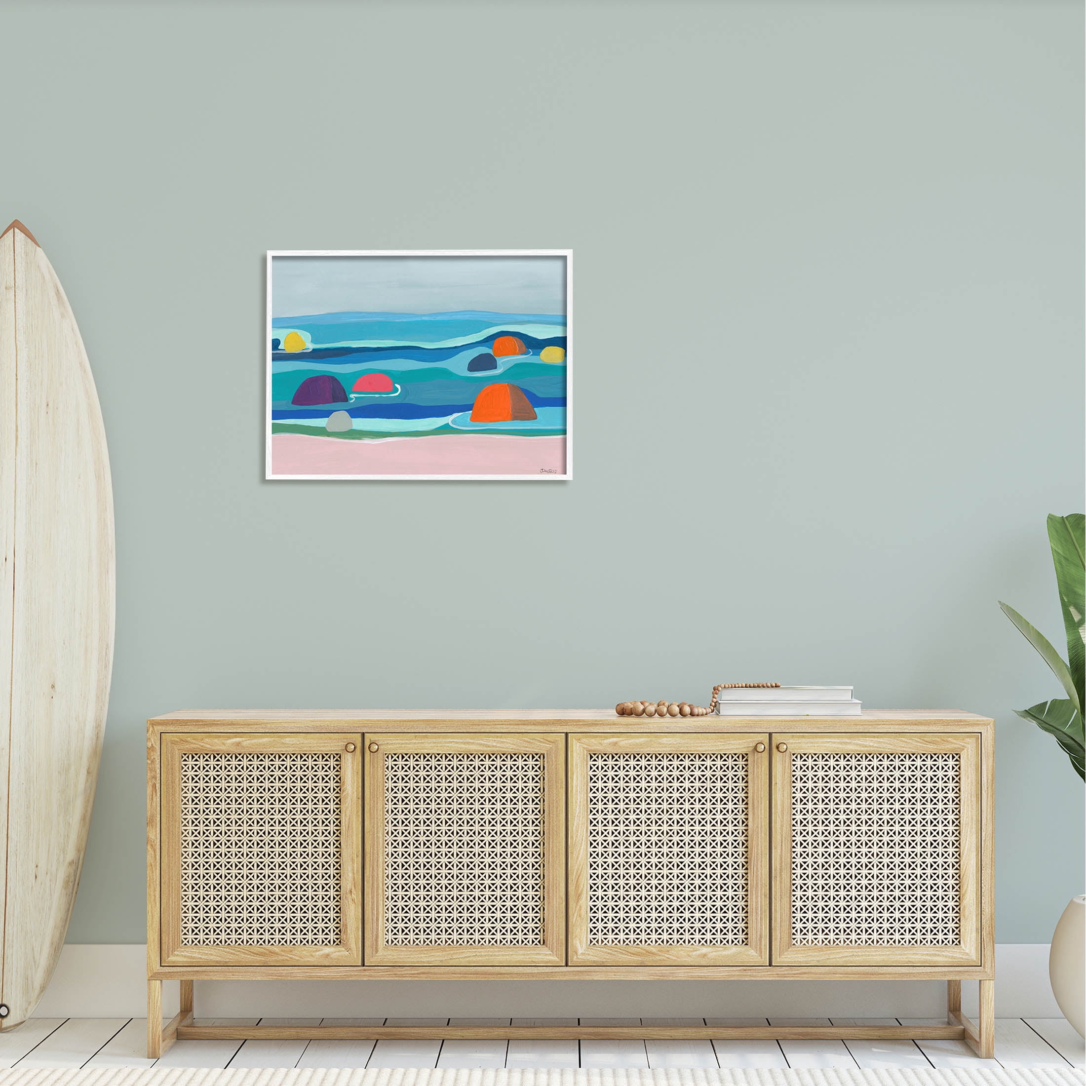 Buoy Floating Ocean Waves Coastal Painting White Framed Art Print Wall Art