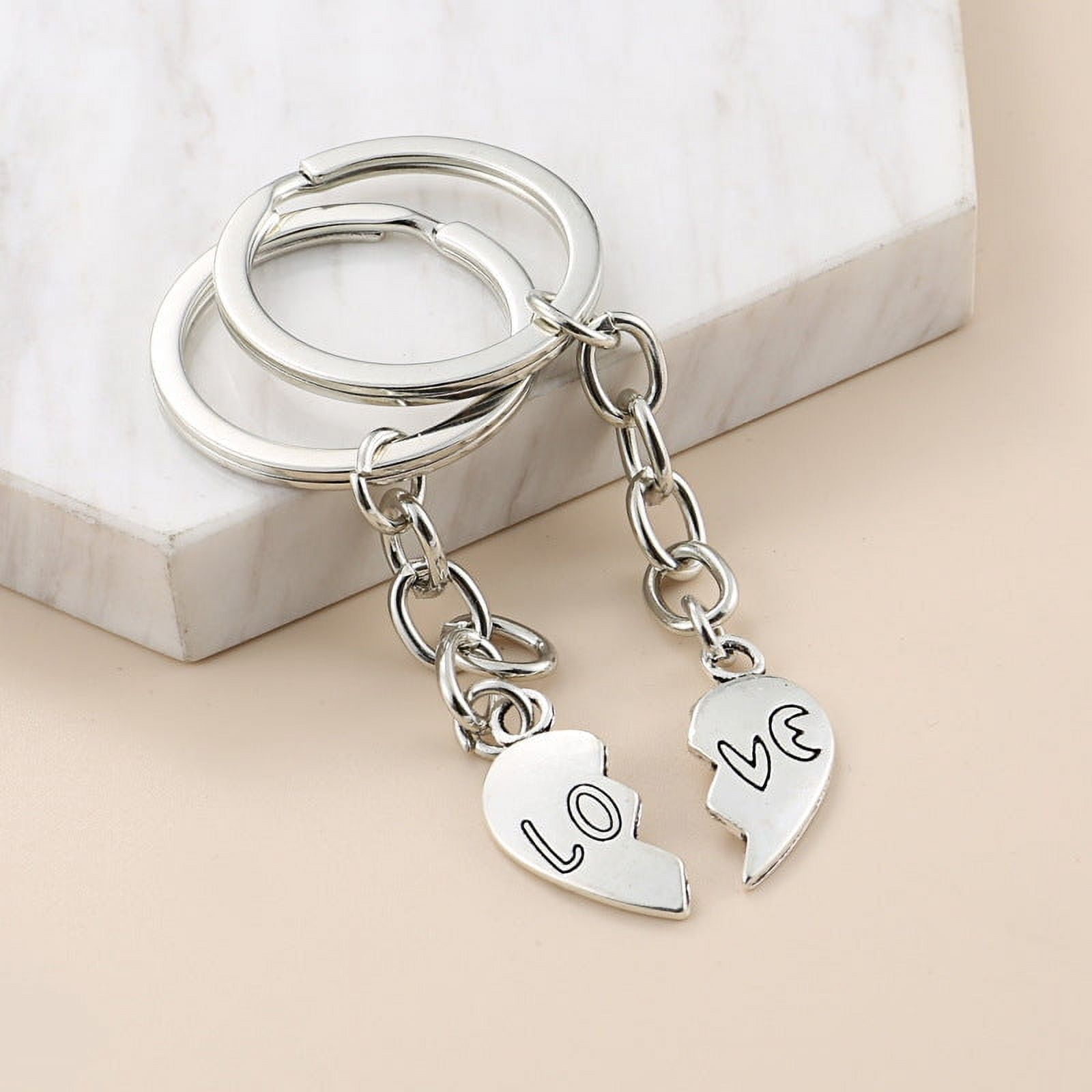 Geometric Couple Keychain, Metal Puzzle Letter Keychains, Simple Southeast Asia Style Accessories, Hollow Design Key Rings (Pair)