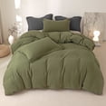 thumbnail image 5 of MorroMorn Muslin Duvet Cover Twin Size, 100% Breathable Cotton 2-Layer Gauze Comforter Cover Set 3 Pieces with 2 Pillowcases Zipper Closure & Corner Ties, Ultra Soft Linen Like, 68"x90", Olive Green, 5 of 8