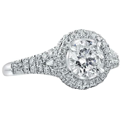 HeartsAndYou 1.77ct Round Moissanite Engagement Ring for Women Split Shank Dual Halo 18k White Gold over Silver