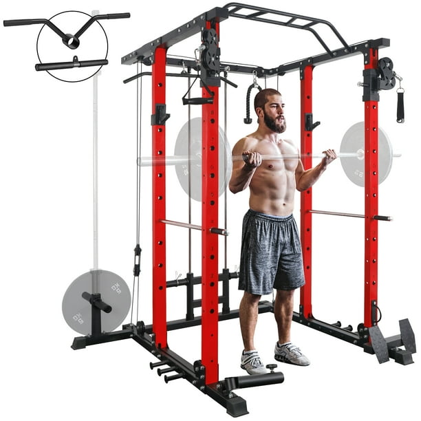 ELEVTAB Power Rack Cage, 1500lbs Squat Rack with Cable Crossover Machine, MultiFunction Home