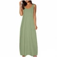 thumbnail image 2 of NXMZXB Sundresses for Women 2025 Scoop Neck Sleeveless Tank Dress Summer Beach Solid Party Flowy Long Maxi Dresses with Side Pockets Green M, 2 of 5