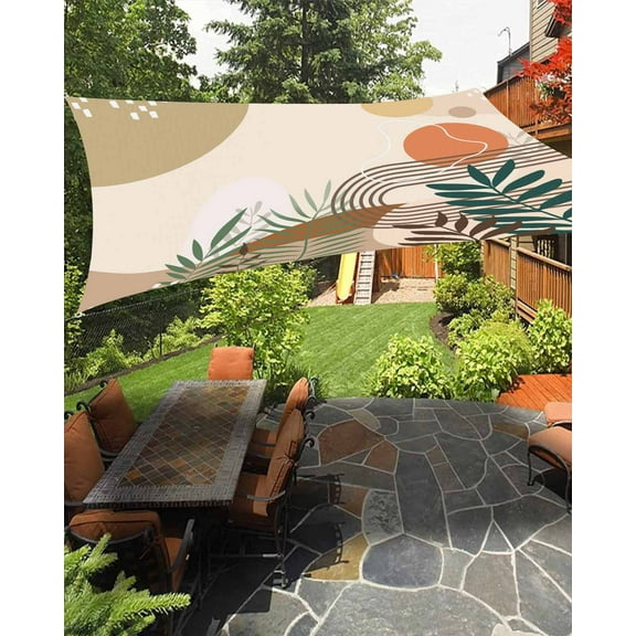Sun Shade Sail 12x16Ft Boho Abstract Leaf Plant Bohemian Geometric Uv Block Sunshade Canopy Outdoor Shade Cover Rectangle Shade Cloth For Patio Garden Yard Deck Pergola