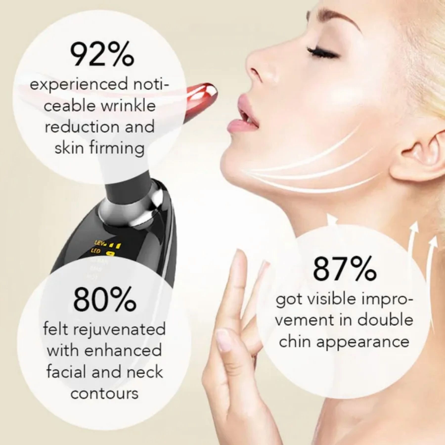 Facial and neck massager, anti-wrinkle facial device, 3-color EMS for anti-wrinkle, reduces double chin